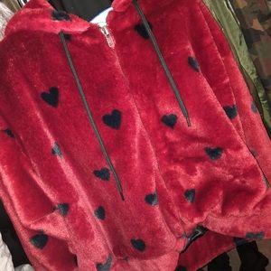 Furry Red Jacket W/ Hearts